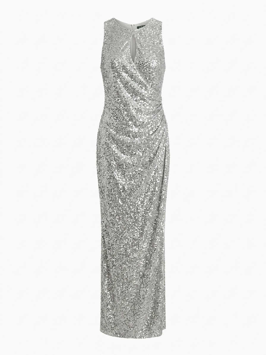 Lauren Ralph Lauren Sequin-Trim Keyhole Gown Like New Size 12